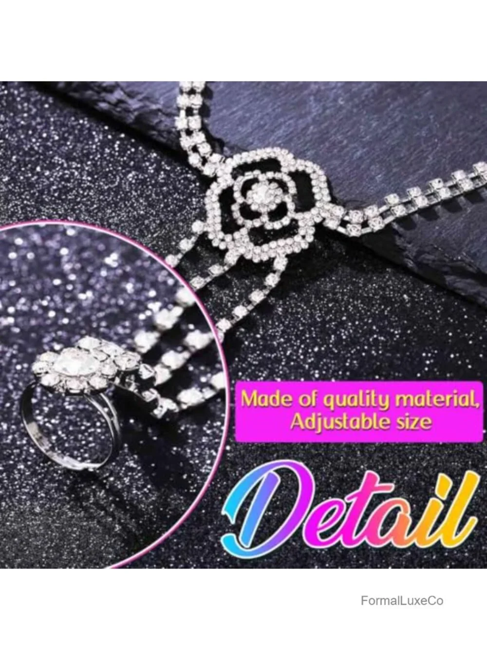 Rhinestone Fingerless Gloves Sparkle Crystal Bridal Hand Chain Accessories